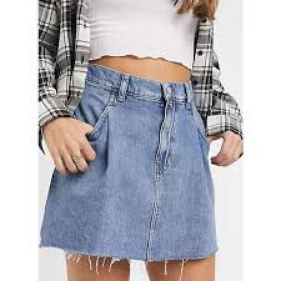 💲2️⃣0️⃣ Bundled ✔️Free People Cut-off Light Blue Denim Mini Skirt Sz L [31] - Picture 3 of 11